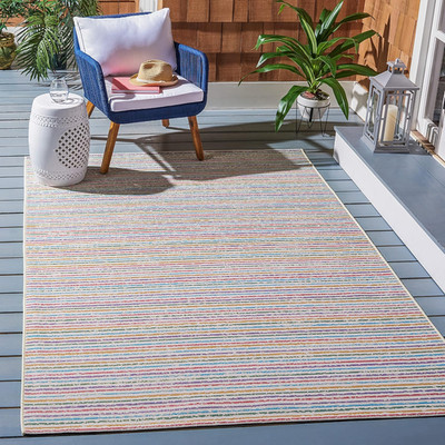 SAFAVIEH Washable Rug Outdoor Summer Collection - 4' X 6', Ivory & Blue, Non-She