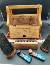 KIWI Vintage Original Shoe Shine Care Kit Wooden Box With Contents, Well Loved
