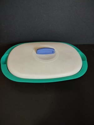 Tupperware Legacy Microwave Serving Dish with Cover 400 ml 1 3/4 Cup Teal/White
