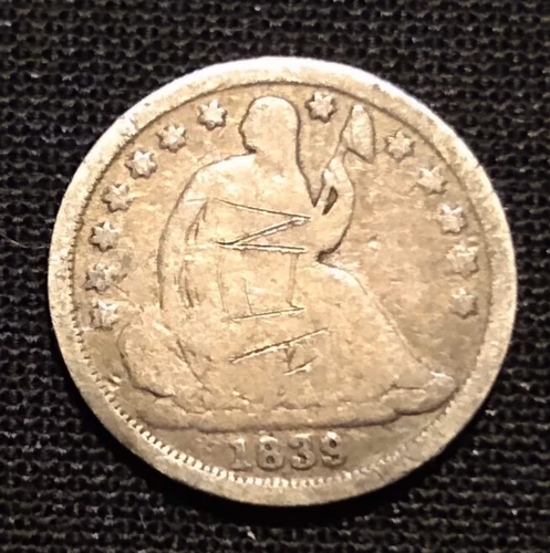 1839 o seated liberty half dime g vg no drapery 5 cent silver type coin