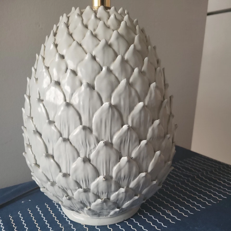 ¿Mangani vintage MCM HOLLYWOOD REGENCY? "Lámpara cerámica alcachofa azul pizarra base 12""" Foto 2 de 4