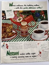 1949 Nescafe Coffee Vtg. Print Ad Instant Christmas Decor Fruitcake Cookies -L3