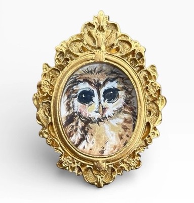 TEENY MINI   Owl   watercolor bird print in TINY ornate frame
