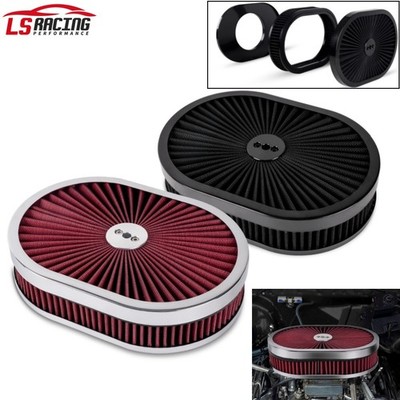 Air Cleaner Set 12'' Oval For 4-Barrel Carburetor 5-1/8'' Neck Washable Muscle