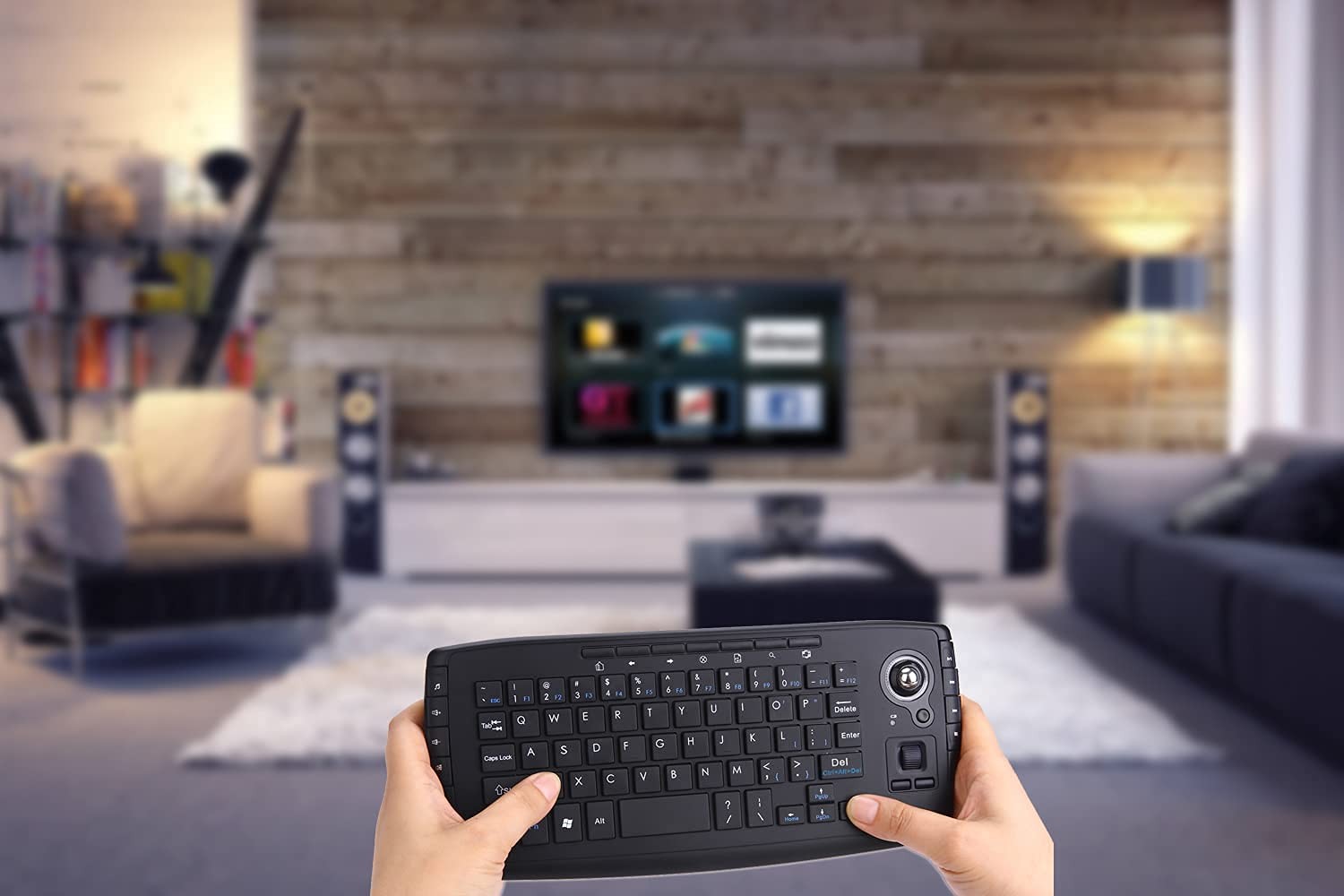 Fonicer Multimedia 2.4Ghz Wireless Mini Keyboard with Trackball Mouse Scroll Whe