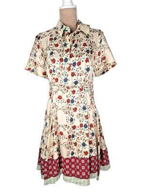 NWT Sandro Ayeon Open Back Floral Silk Twill Mini Shirt Dress Sz 8 Western Boho