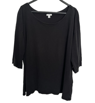 Cuyana Top Black Organic Cotton Asymmetric 3/4 Sleeve Boat Neck Pullover Size L
