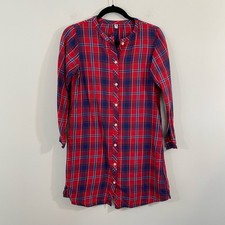 Uniqlo Girl's Red Plaid Long Sleeve Button Up Shift Dress Size 11-12