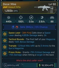 Borderlands 4 (BL4) 🎉 MODDED Oscar Mike - 1.2M - INFINITE SPACE LASERS ALT FIRE