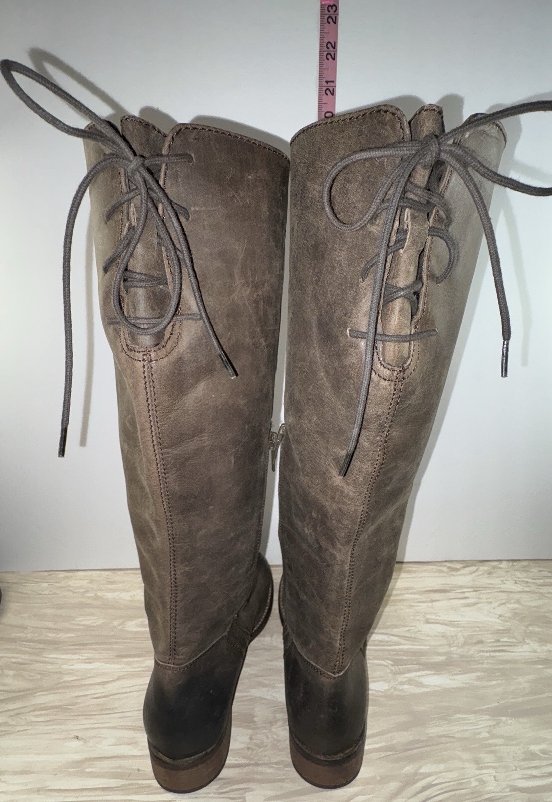 Diba True Brown Leather Tall Riding Boots Women’s 8.5 Lace Up Back Zip Western