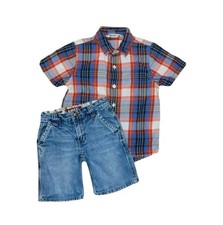 Size 6 Levi's Denim Shorts  Red Plaid, Callored, Button Up Shirt Set / Outfit