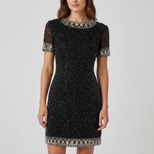 Vintage A.J Bari 100% silk, fully beaded, cocktail mini dress, shoulder pads