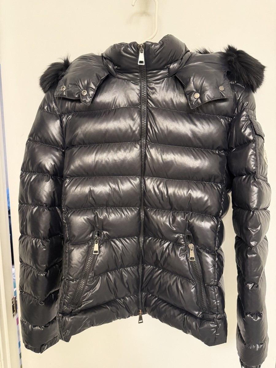 Moncler Black Badyfur Jacket w/ Fox Fur Trim, Size 2 | eBay