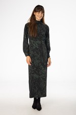 NEW Women's Whimsigoth Black Green Printed Tie Neck Maxi Dress Sz M Witchy Vamp