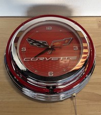 Corvette Black Red Chrome Wall Clock - Crossed Flags Mint Corvette Black Red Chrome Wall Clock - Crossed Flags Mint