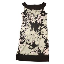 Connected Apparel Dress Womens 8 Black Floral Boat Neck Sheath Cocktail Work