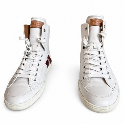 Bally Oldani Men's US 10.5 D White Leather High-Top Sneakers Red Stripe High Top