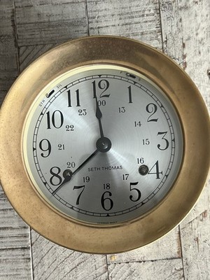 Vintage Seth Thomas Brass Maritime Ships Bell Clock 24-Hour Dial German Movement