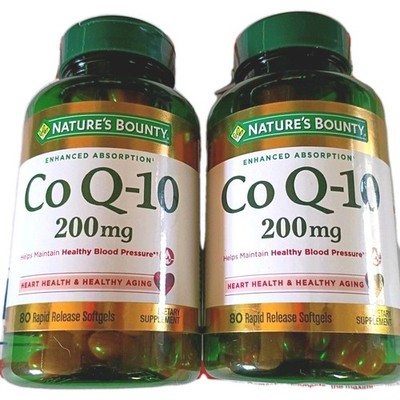 LOT OF 2 Nature s Bounty CoQ10 200 mg Softgels, Heart Health & 80 Count