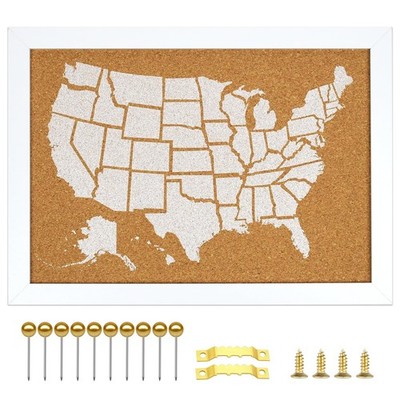 White Frame Cork Board Map of The United State, 14'' X 11'' Bulletin Boards for...