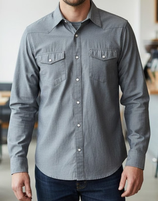 Hurley Snap Western Shirt Size Large Polished Steel Snaps Grey Large Rockabilly