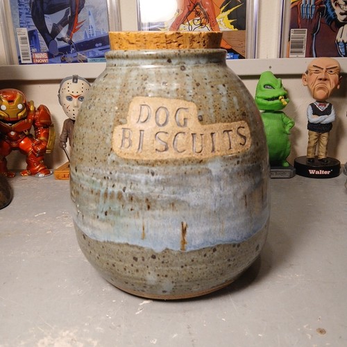 Handmade 8" Stoneware "Dog Biscuits" Ceramic Container by Tostoe Pottery Fat Jar