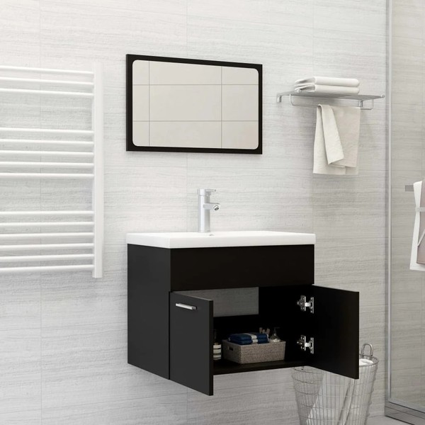 Vidaxl BadmöBel-Set Schwarz Holzwerkstoff Neu-image
