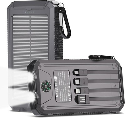 20000mAh Solar Power Bank Portable Charger Dual USB External Battery Flashlight