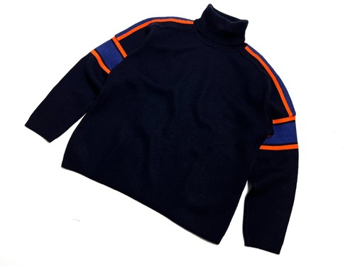 Massimo Osti, VTG RARE 90s Men's Boneville Massimo Osti Turtleneck Blue Wool Sweater - 5 (M/L)