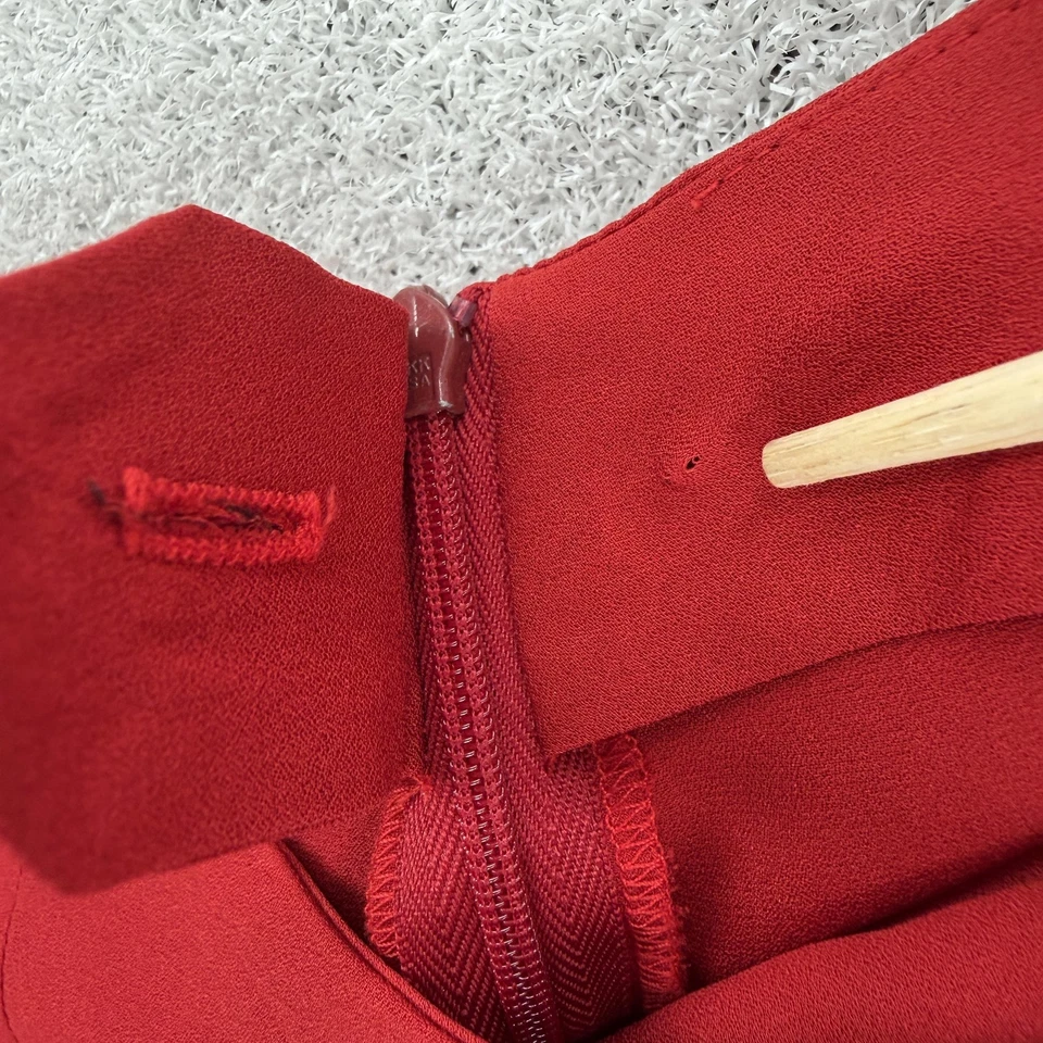 Harari Pants Womens 1 Red 100% Silk Made in USA Back Zip Dress Tapered Slit Hem - Image 4 of 4