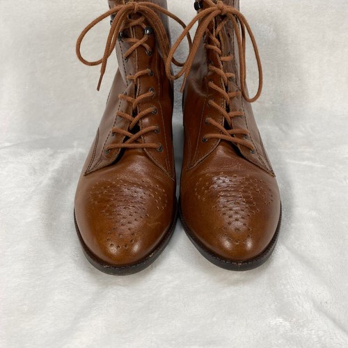 Etienne Aigner Brown Leather Ankle Boots Womens 7.5 Lace Up Combat Booties-flaw - Picture 3 of 17