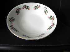 Round 9" Vegetable Bowl Christmas Holly Gold Edge by KASHIMA