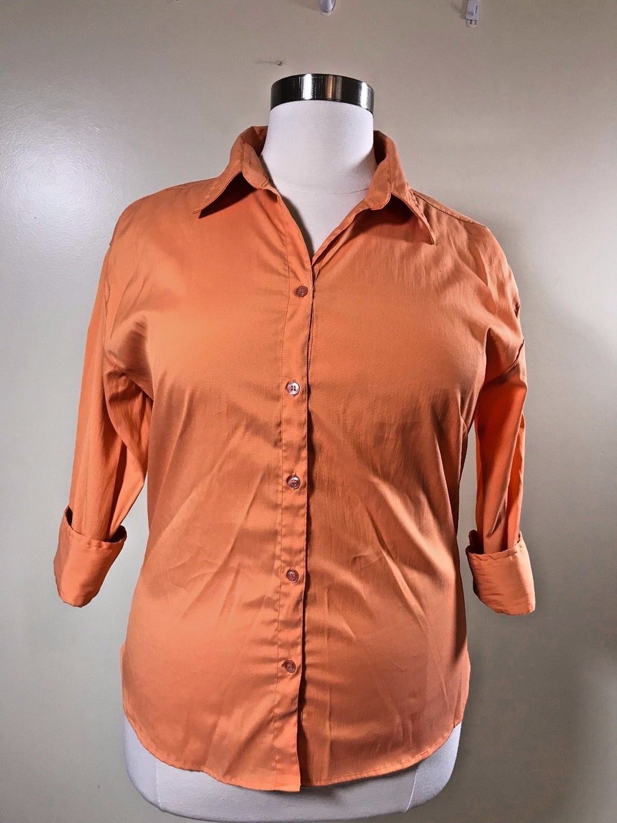 UNITI Plus Size 2X Bittersweet Orange Stretch 3/4 Sleeve Button