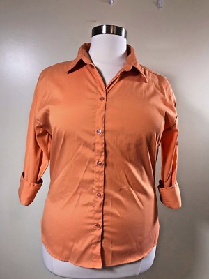 UNITI Plus Size 2X Bittersweet Orange Stretch 3/4 Sleeve Button Front Shirt