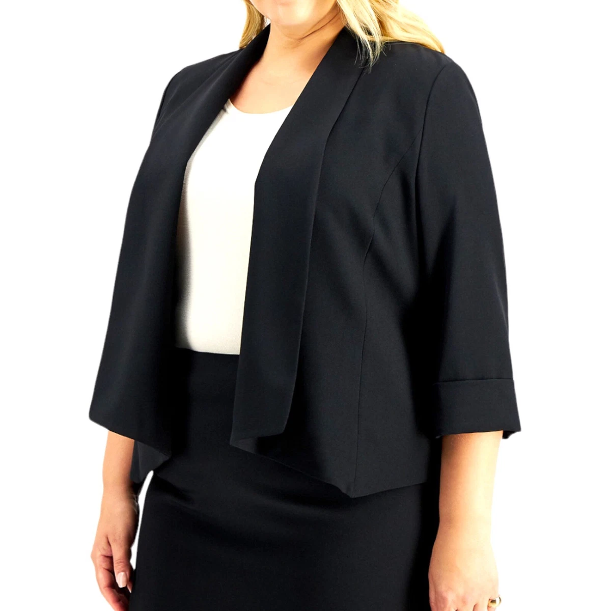 Kasper Women s Plus Size OpenFront Cuffed Blazer Black Size 14W