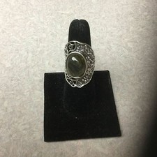 Sterling Silver 925 green blue Quartz Beautiful Filigree Size 8