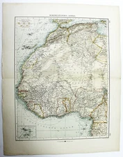 1898 German Map of Northwestern Africa Full Color Lithography 18 x 23