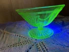 Uranium Glass Ballerina  Compote Footed Bowl Green Depression Glass 5 1/4” J82
