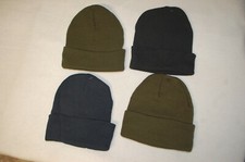 Boys 4 LOT WINTER BEANIE HAT Stocking Cap ROLL CUFF BRIM Green Blue Black 11"