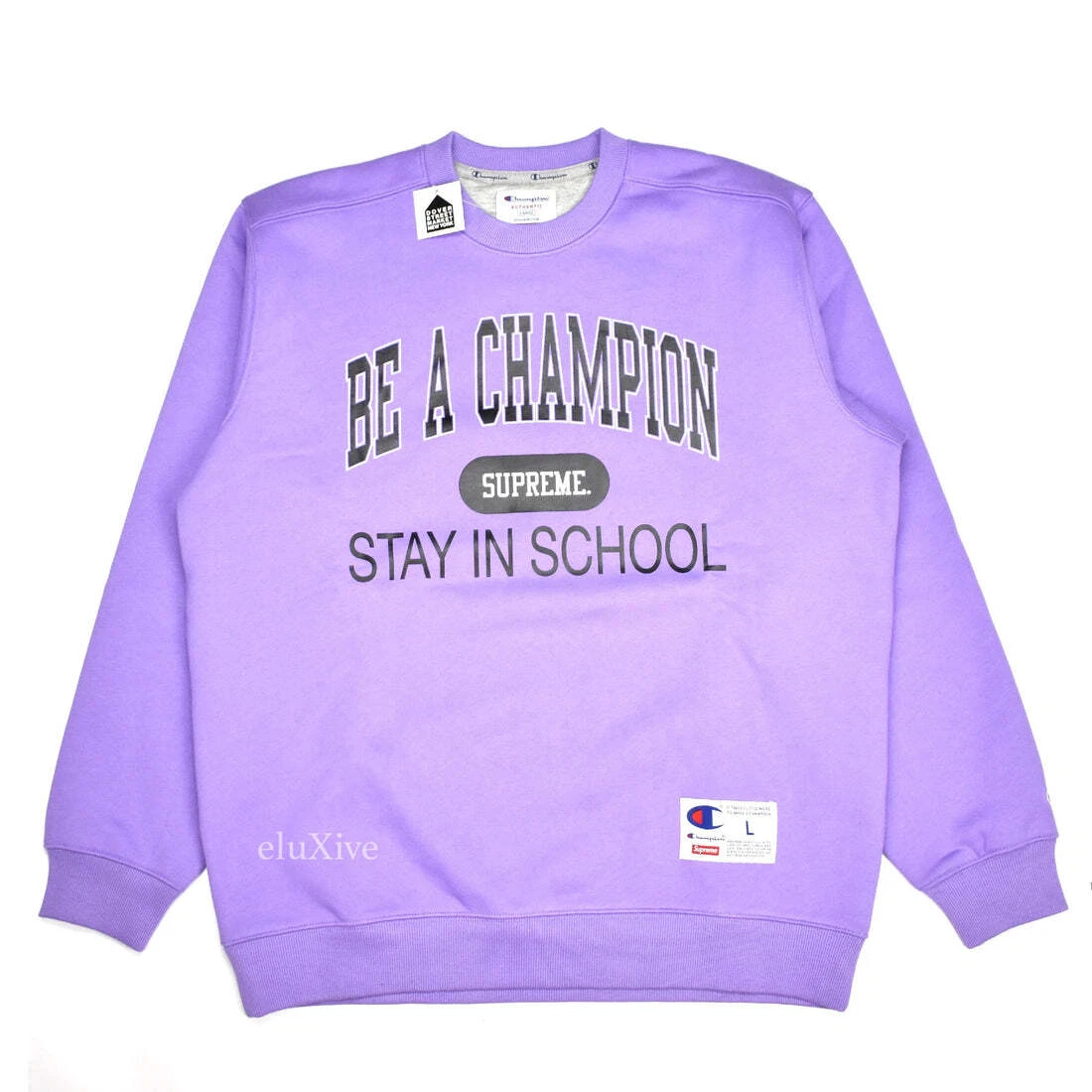Neuf avec étiquettes logo Supreme Be a Champion Stay in School violet L SS18 AUTHENTIQUE