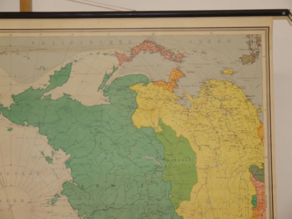 Mapa de pared escolar de los Estados del Polo Norte Canadá Estados Unidos Rusia FRG RDA 1959 144x117 cm Foto 4 de 4