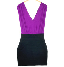 Express Women Purple/Black Rayon Plunging Neck Sleeveless Cocktail Dress Small