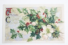 Christmas Holly PostCard Circa 1910s Made in USA Merry Christmas Card #161