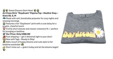 Art Cass Girls Short Sleeve Graphic Sleepwear Shirt Daydream Gray - Szs XS, S, M