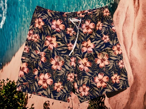 Abercrombie & Fitch swim shorts drawstring polyester navy tropical NEW size 34 - Picture 4 of 4