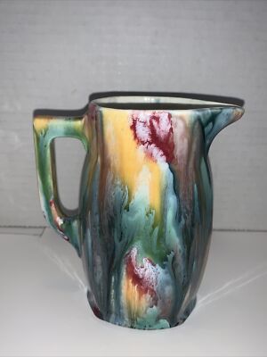 BIHL Cechoslovakia Marble Drip Glaze Creamer Pitcher Multicolor