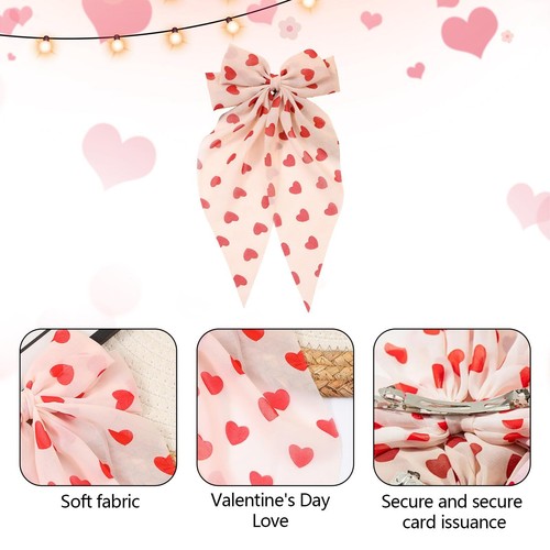 Valentine Large Bow Hair Clips for Women Red Heart Hair Bows Silk Satin Large... - Picture 3 of 6
