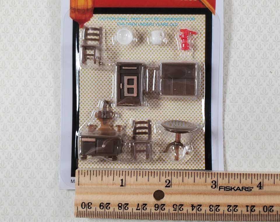 Dollhouse Miniature 1:48 Quarter Scale Kitchen Set Table Chairs Stove Icebox - Image 3 of 3