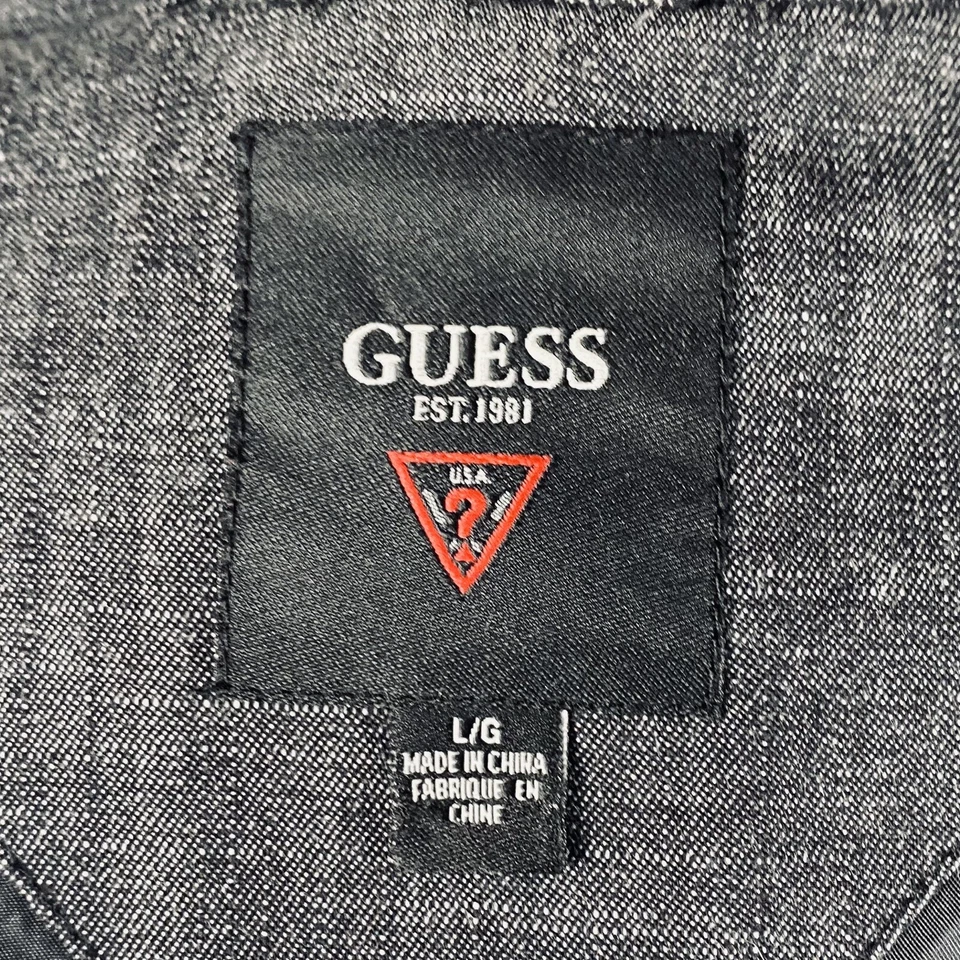 Abrigo Deportivo Guess Para Hombre Grande Cambray Gris Oscuro Lavado Mezcla de Algodón Dos Botones Foto 3 de 4