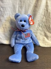 Ty Beanie Baby America Stuffed Patriotic USA Flag Blue Bear Plush 2001